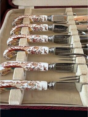 Royal Crown Derby Imari Porcelain Handle Knife Fork Set 12 Pc Service for 6